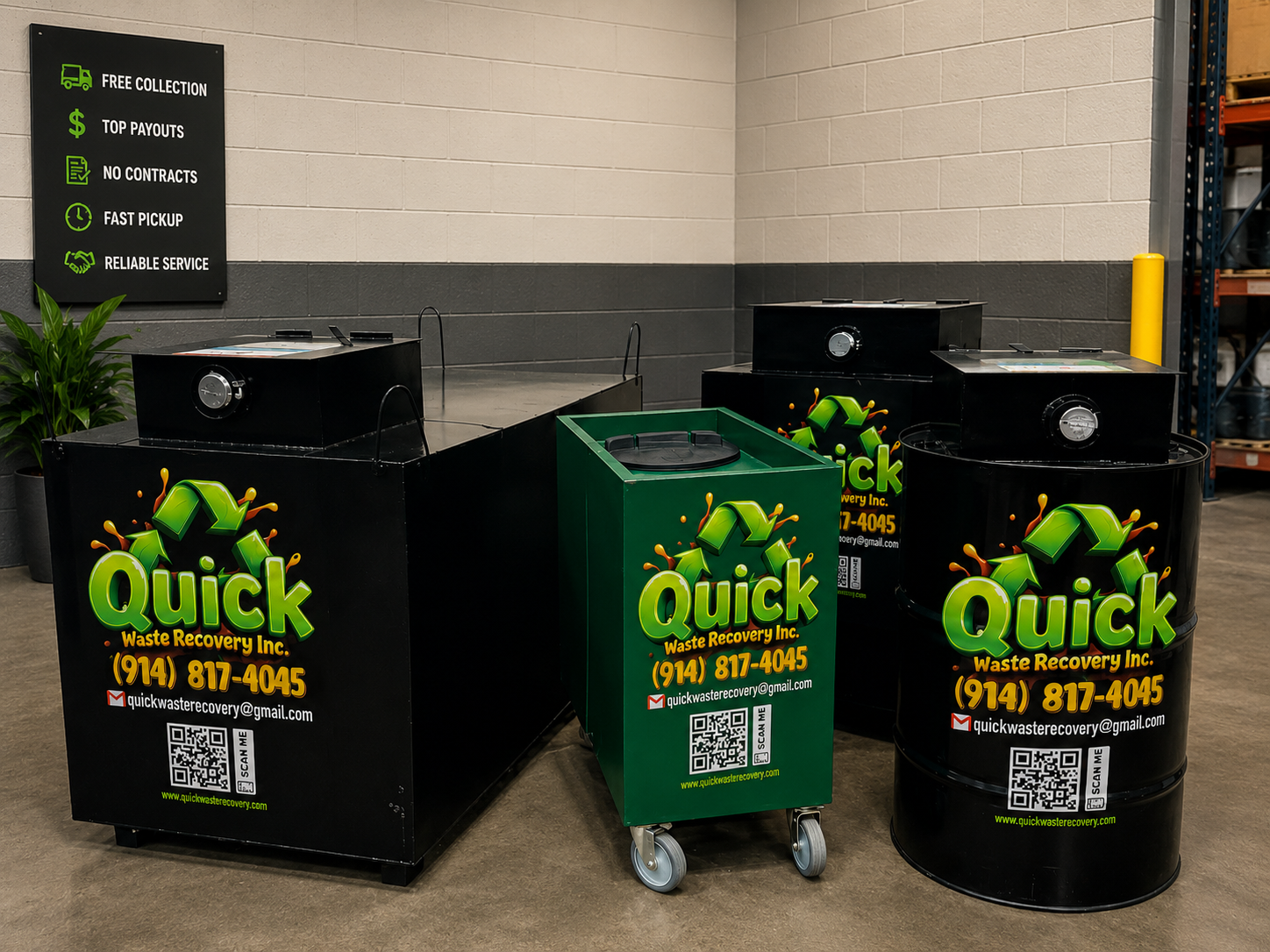 Used cooking oil containers in 240, 140, and 55 gallon sizes